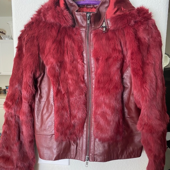 Fur & Leather Burgundy jacket - Picture 1 of 5